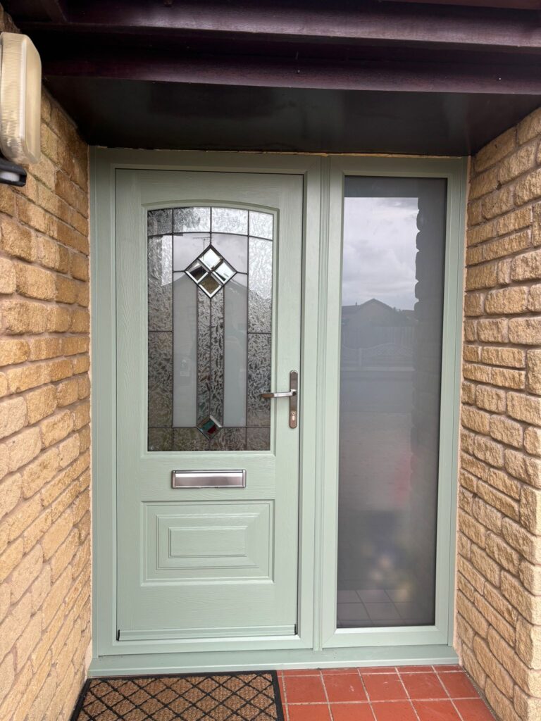 sage green composite door installed by roofriendly in lincoln